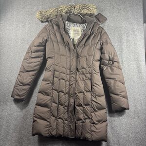 Eddie Bauer Jacket Womens XS Brown Full Zip Fur Trim Goose Down Puffer Coat